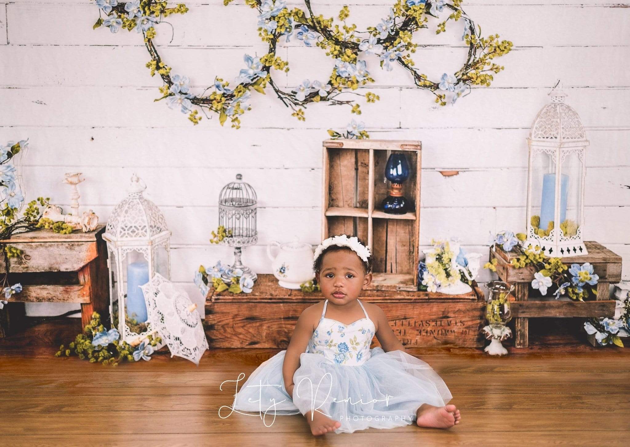 Katebackdrop£ºKate Enchanted Blue Floral Wreaths Backdrops Designed by Arica Kirby