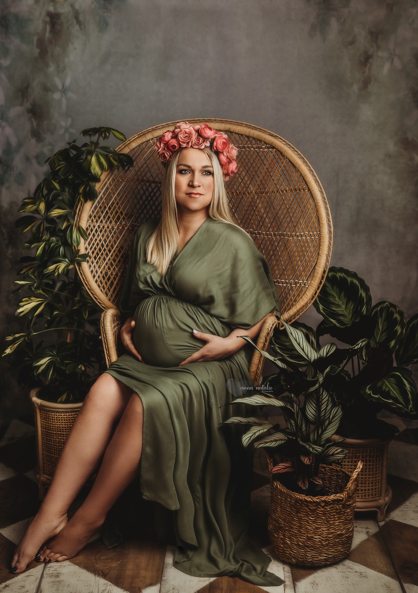 Kate Aquarelles Beaux-Arts Fleurs vertes Abstrait Toile de fond conçue par Veronika Gant - Kate Backdrop FR