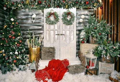 Katebackdrop£ºKate Christmas Trees White Door Decorations Backdrop for Photography