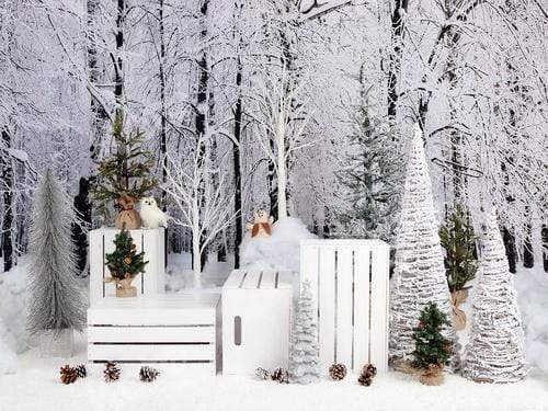 Katebackdrop£ºKate Christmas Snowy Pine Trees with Decorations Backdrop
