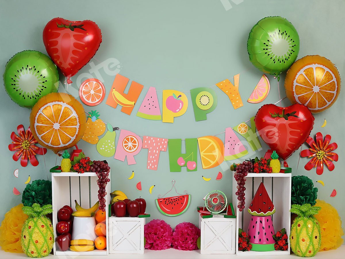 Kate Enfant Anniversaire Fruits Ballons Coloré Toile de fond pour la photographie - Kate Backdrop FR