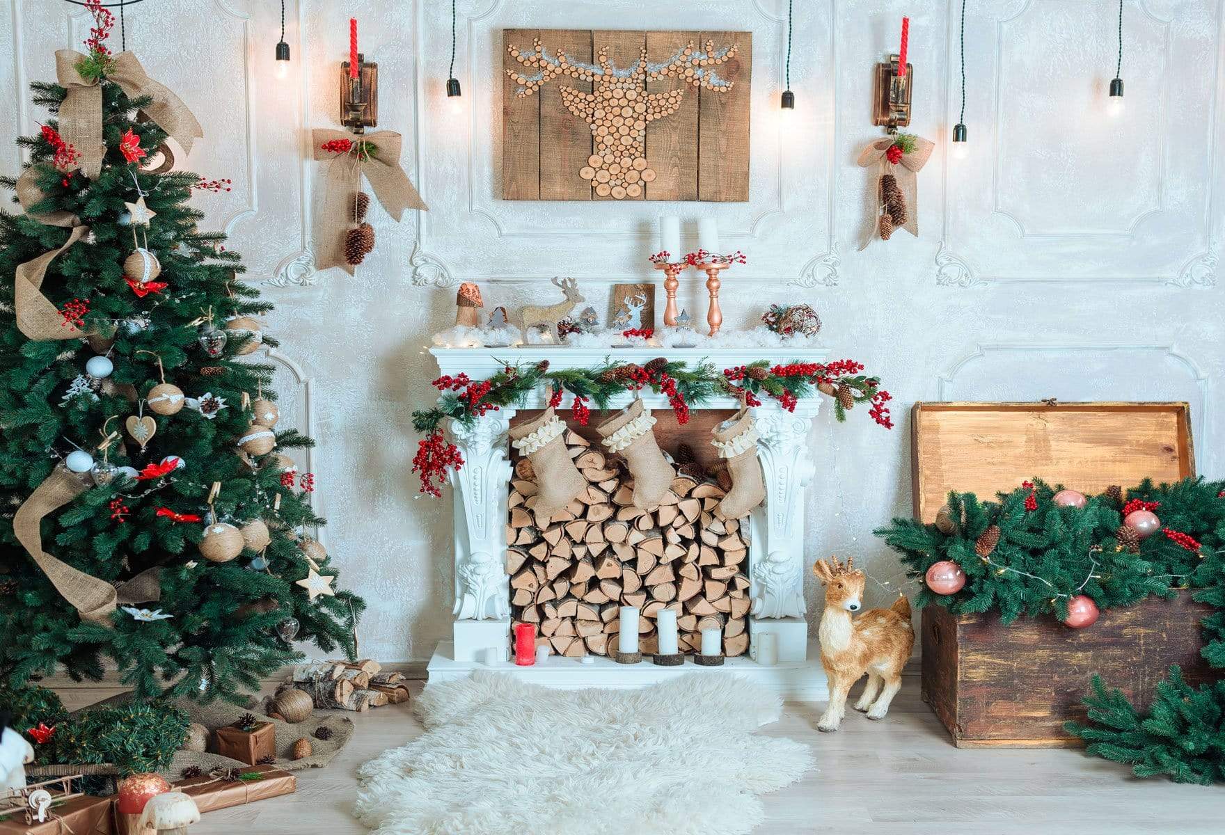 Katebackdrop£ºKate Christmas Trees White Room Decorations Backdrop