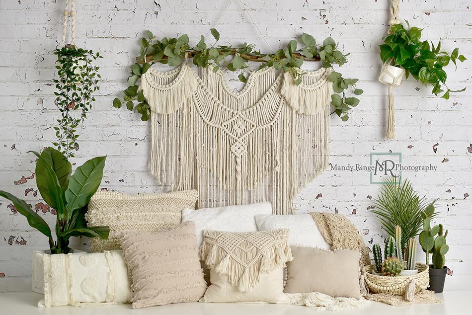 Kate Coussins Boho Plantes Printemps Fête des mères Toile de fond conçu par Mandy Ringe - Kate Backdrop FR