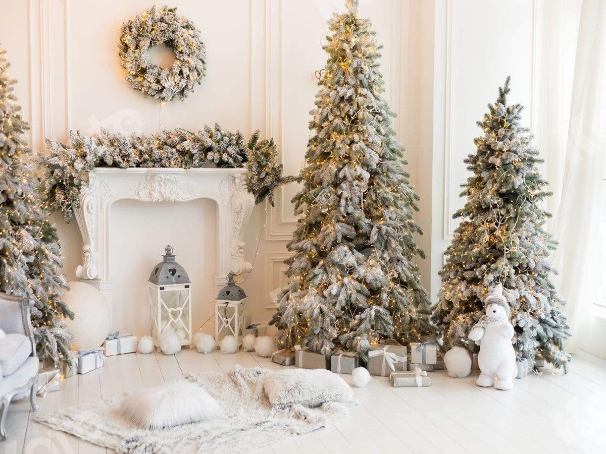 Kate Ours Sapin de Noël Arbre Cheminée Blanc Toile de fond pour la photographie - Kate Backdrop FR