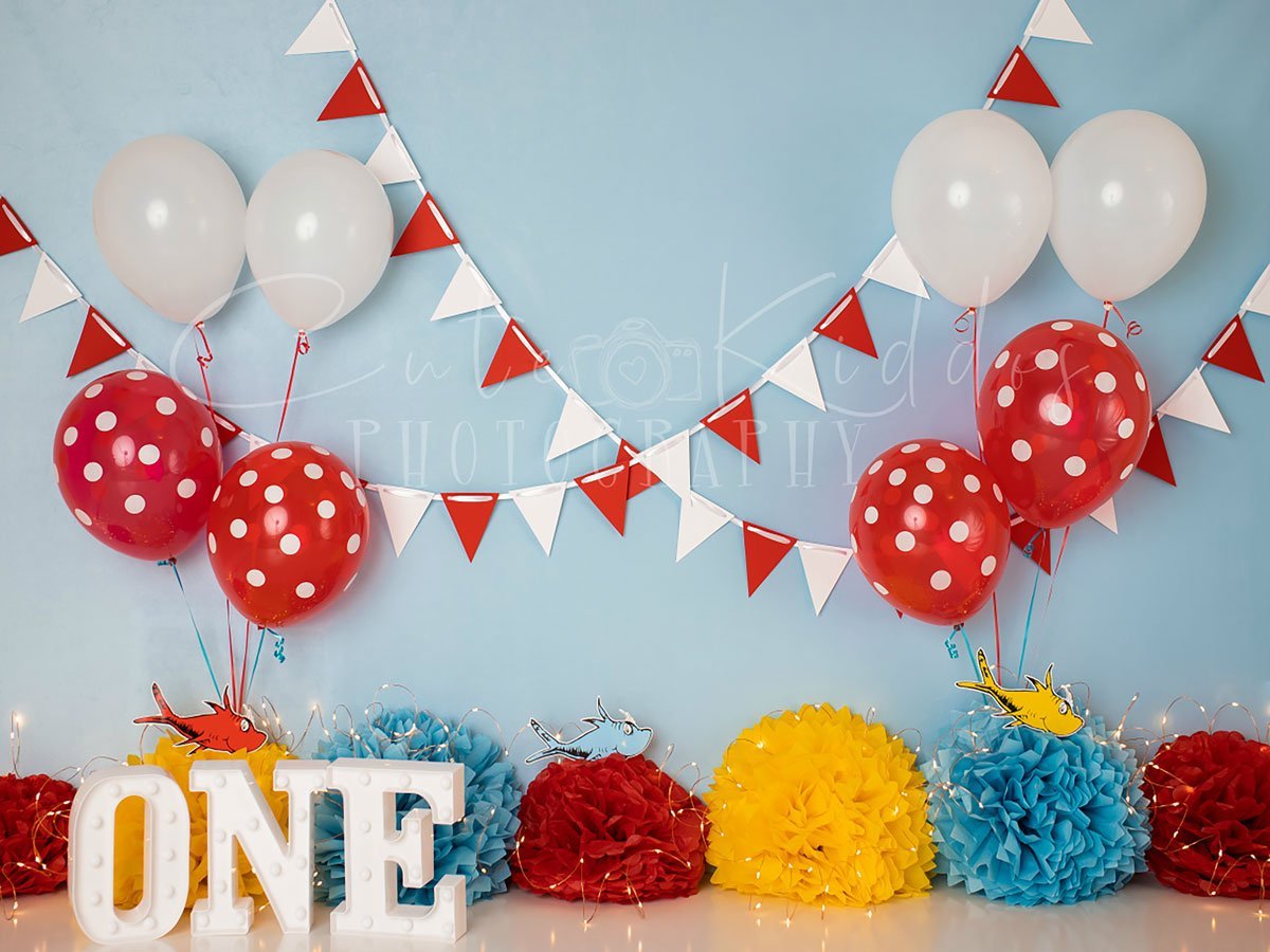 Kate Cake smash ONE Anniversaire Ballons Enfant Toile de fond conçue par Leila Hale - Kate Backdrop FR