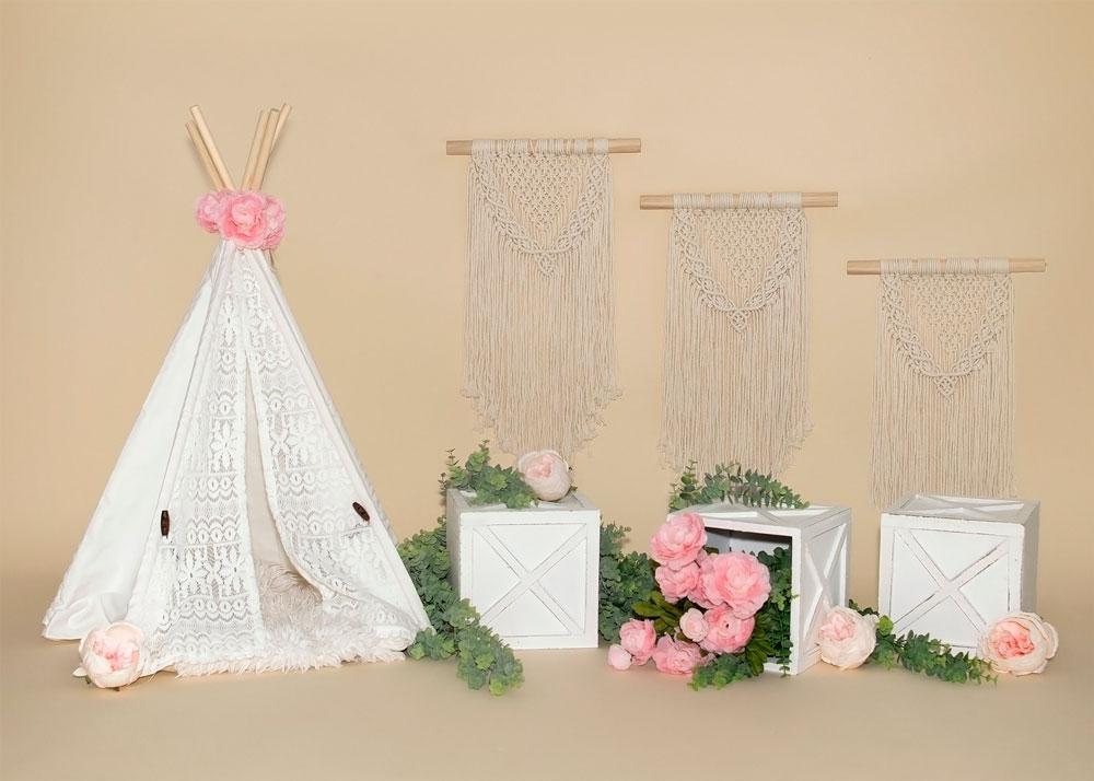 Kate fête des mères tente fleurs Boho fond design: Valerie Miranda