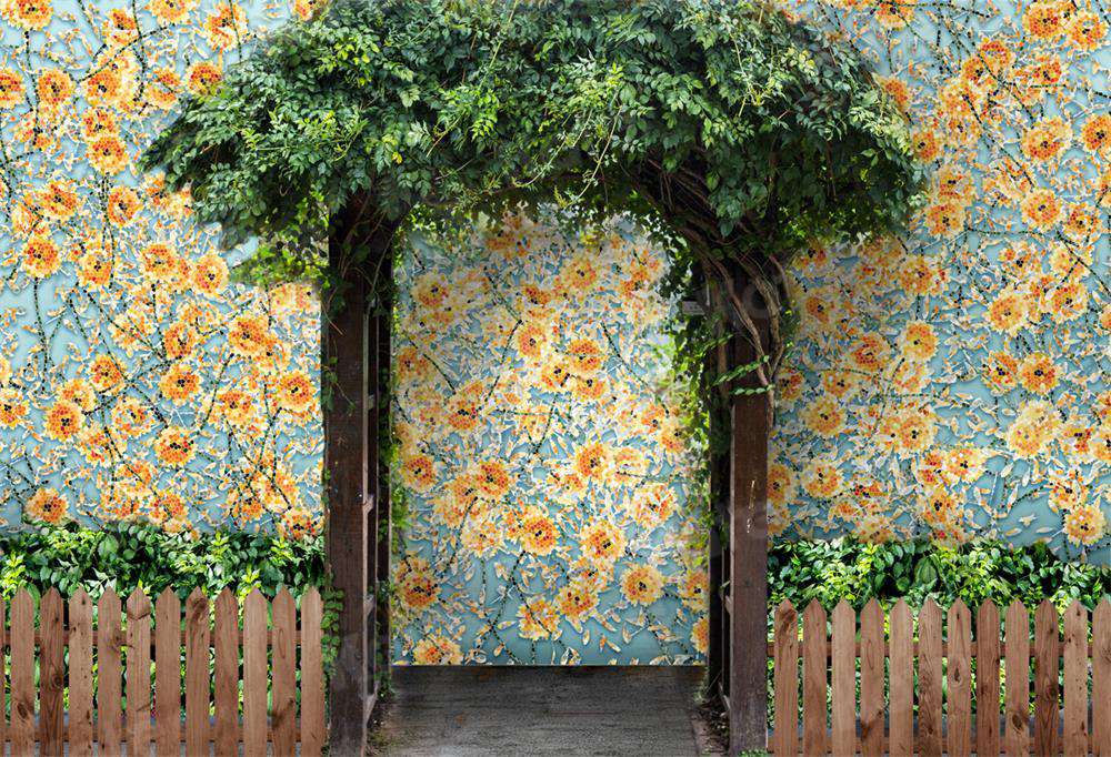 Kate Porte Vigne Mur de fleurs Jaunes Été Toile de fond pour la photographie - Kate Backdrop FR