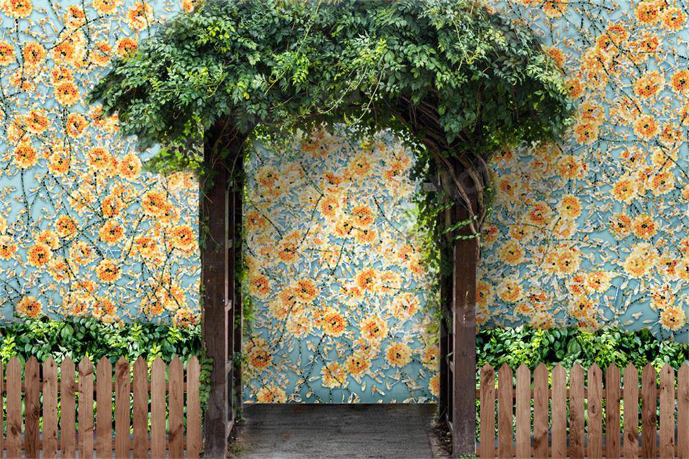 Kate Porte Vigne Mur de fleurs Jaunes Été Toile de fond pour la photographie - Kate Backdrop FR
