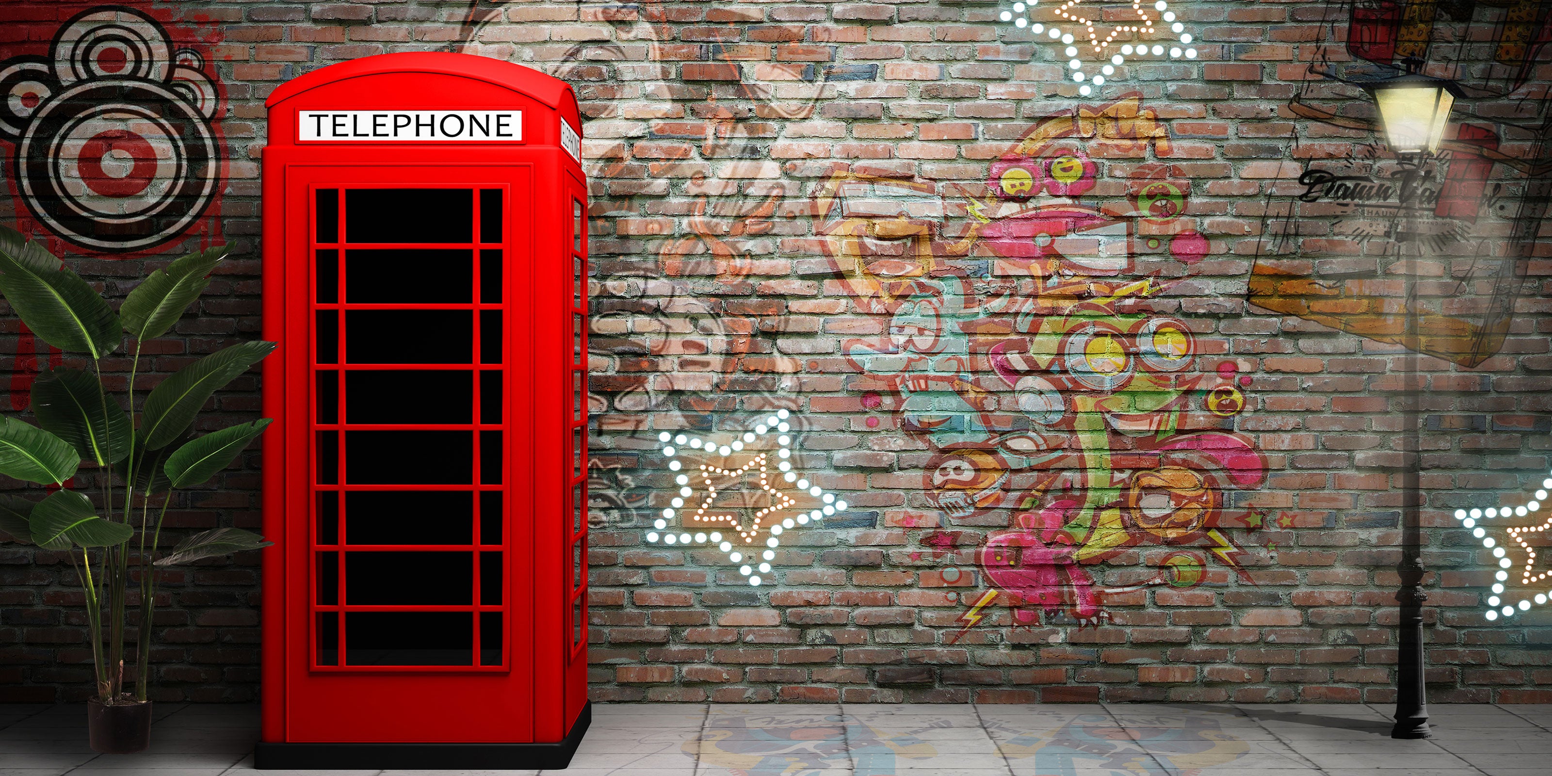 Kate Mur de graffiti Cabine téléphonique Rétro Toile de fond pour la photographie - Kate Backdrop FR