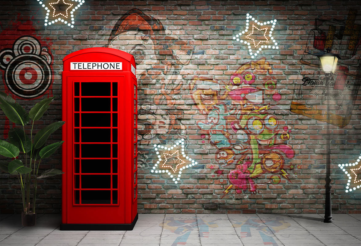 Kate Mur de graffiti Cabine téléphonique Rétro Toile de fond pour la photographie - Kate Backdrop FR