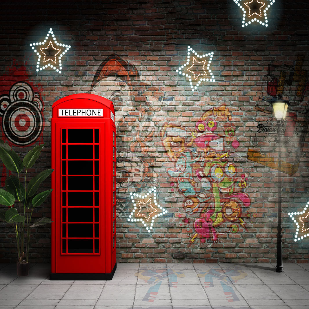 Kate Mur de graffiti Cabine téléphonique Rétro Toile de fond pour la photographie - Kate Backdrop FR