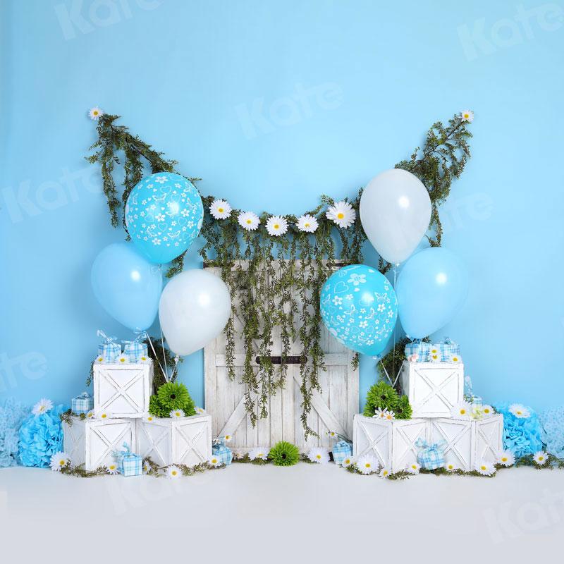 Kate Cake smash Bleu Ballons Petite marguerite Toile de fond pour la photographie - Kate Backdrop FR