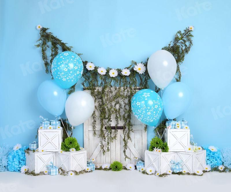 Kate Cake smash Bleu Ballons Petite marguerite Toile de fond pour la photographie - Kate Backdrop FR