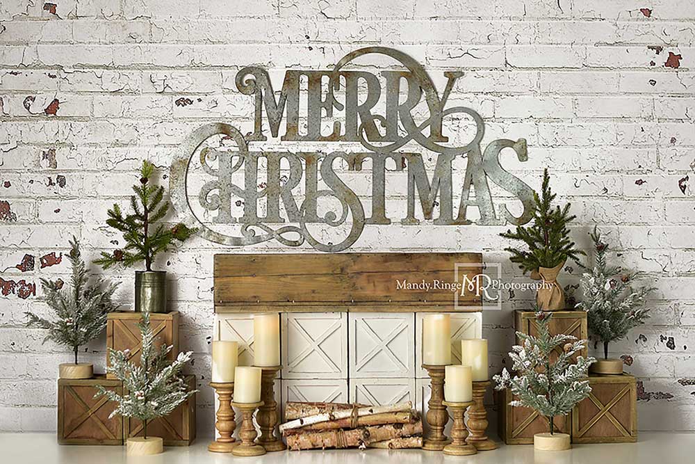 Kate Cheminée Mur de briques Noël Toile de fond conçue par Mandy Ringe Photographie