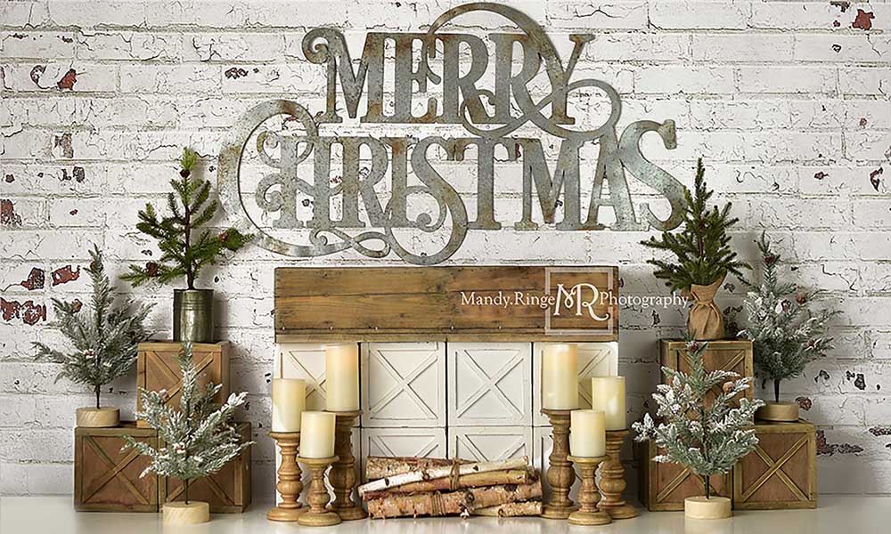 Kate Cheminée Mur de briques Noël Toile de fond conçue par Mandy Ringe Photographie