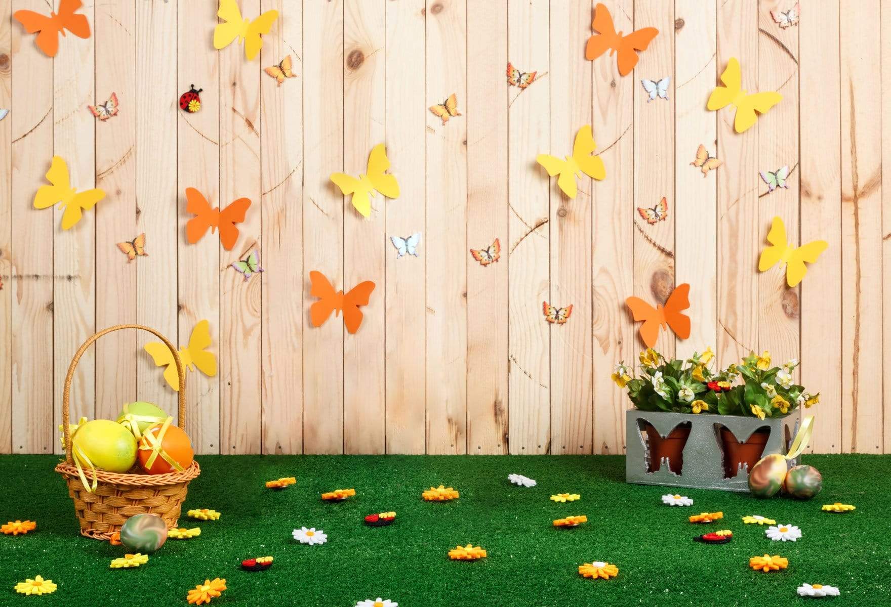 Katebackdrop£ºKate Wood Wall With Grass Easter Backdrop for Photography