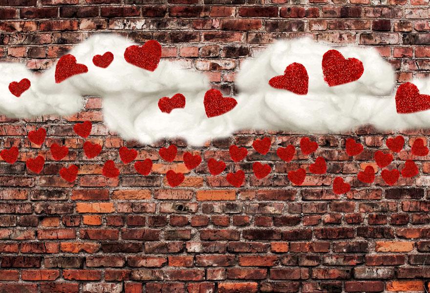 Kate Mur de briques Sombre Saint Valentin Rouge Toile de fond conçu par Jerry_Sina - Kate Backdrop FR