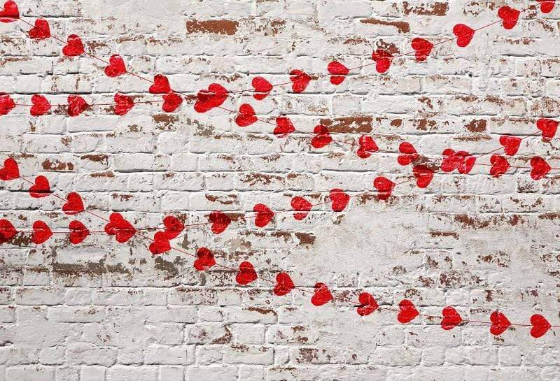 Katebackdrop£ºKate white brick wall with red hearts Valentine's Day Backdrop for Photography designed by Jerry_Sina