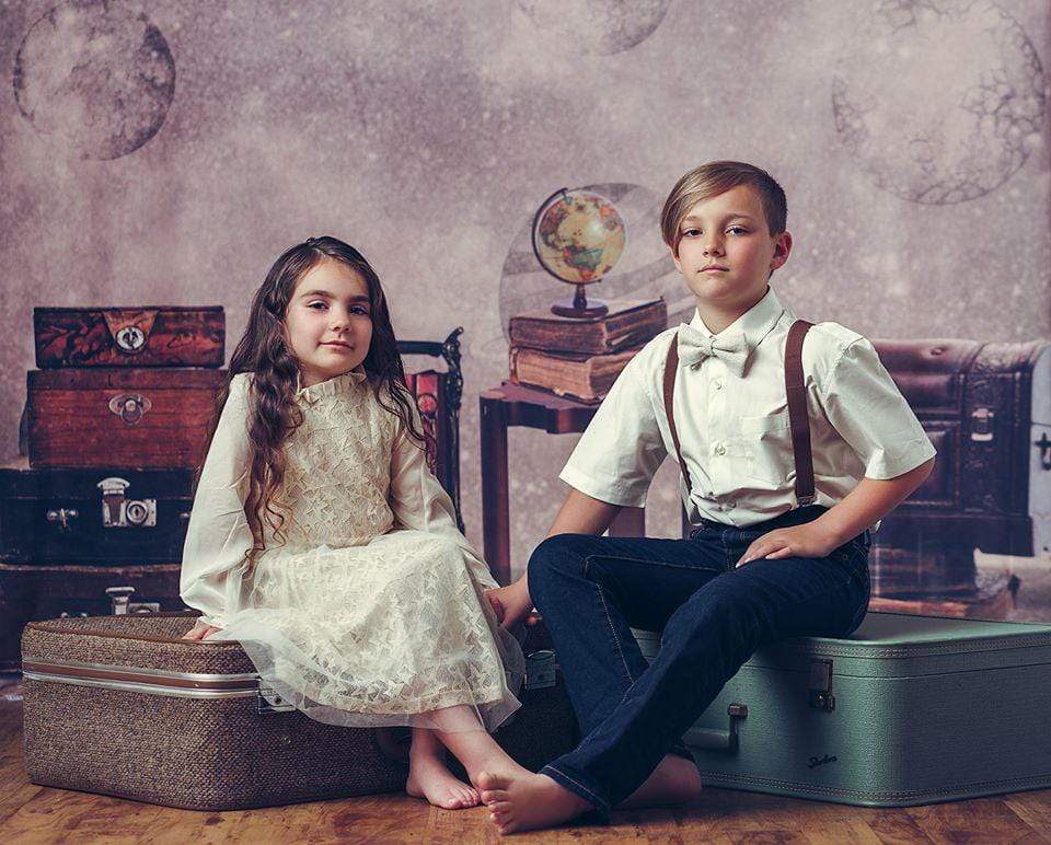 Katebackdrop鎷㈡綖Kate Vintage Suitcase and Book Travel with me Backdrop for Children Designed By Ava Lee