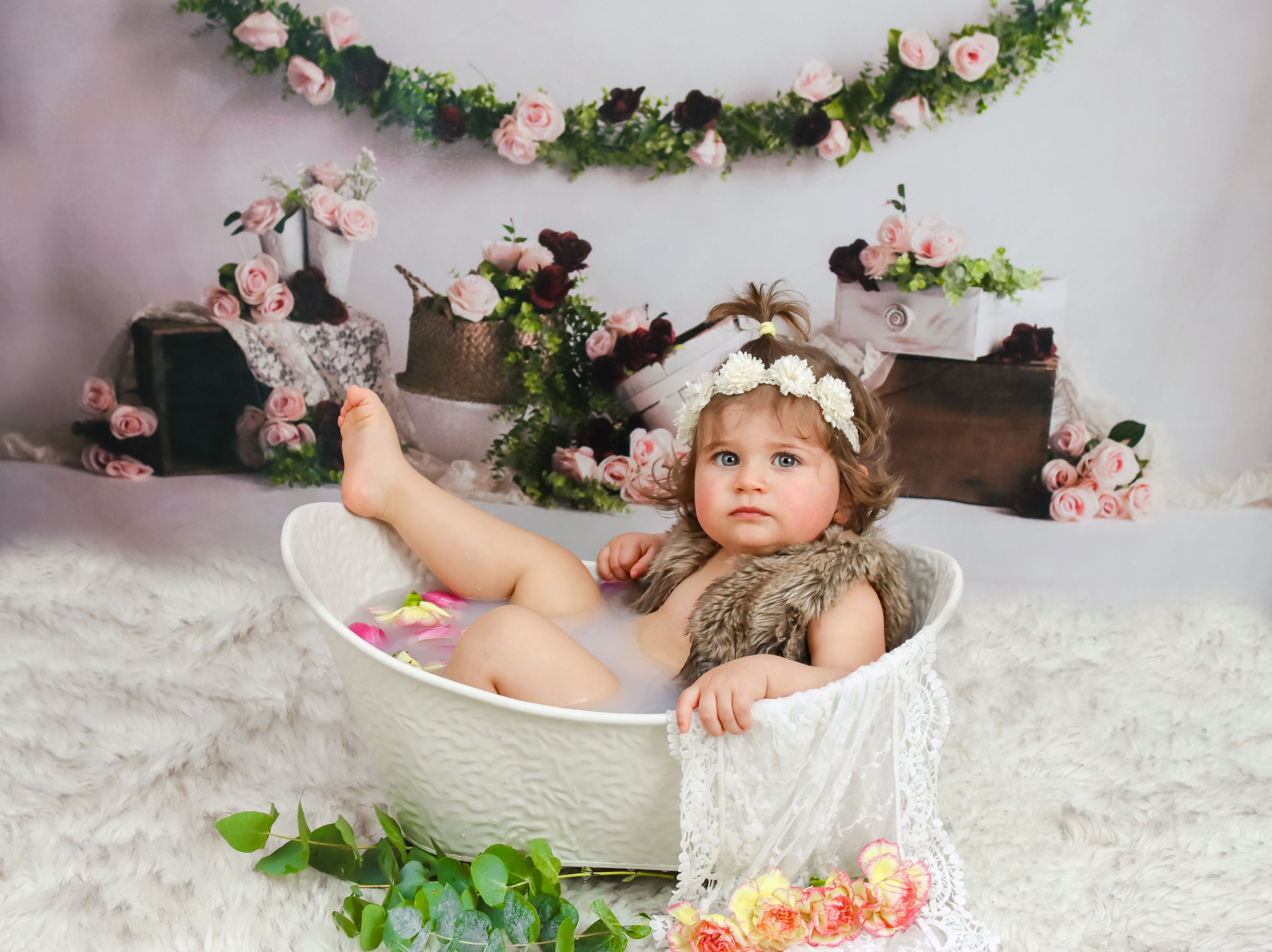 Kate Guirlande Printemps Roses Anniversaire Toile de fond conçue par Keerstan Jessop - Kate Backdrop FR