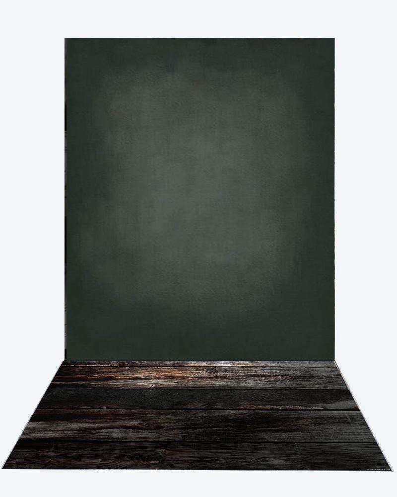 Katebackdrop隆锚oKate Cold Black, Litter Green And Light Middle Gray Textured Backdrop+Black Wood rubber floor mat