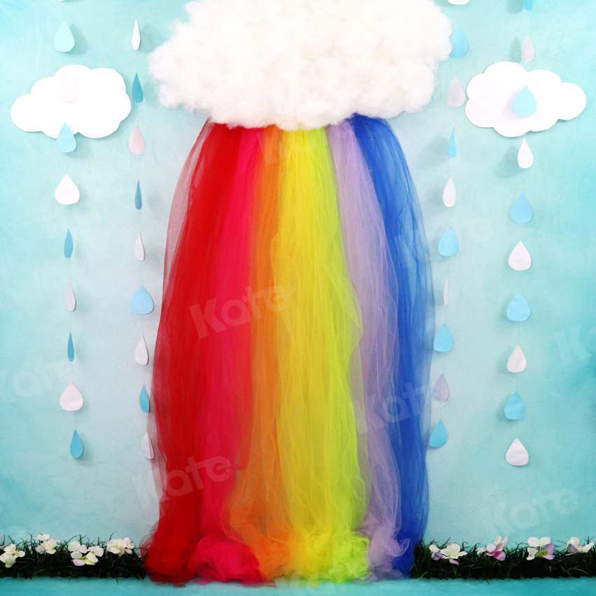 Kate Pluvieux Printemps Arc-en-ciel Fleurs Enfant Toile de fond conçue par Leann West - Kate Backdrop FR