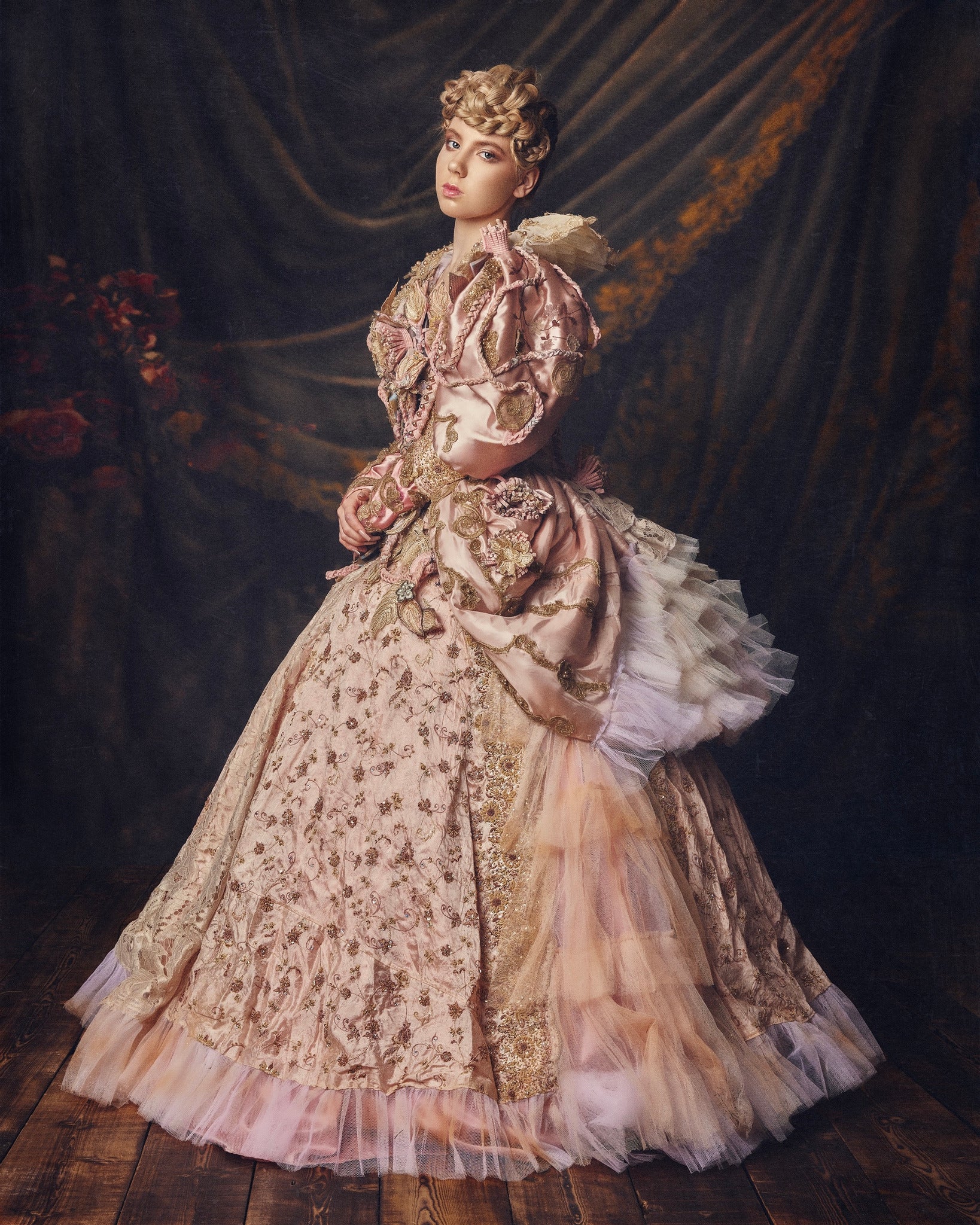 Kate Rideau Vintage Couleur sombre Porte Toile de fond conçue par Marina Smith - Kate Backdrop FR