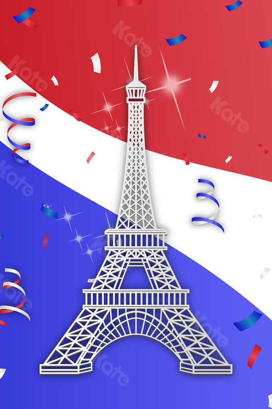 Kate toile de fond Drapeau Tour Eiffel Fête Nationale Rouge Blanc Bleu pour les photographes - Kate Backdrop FR