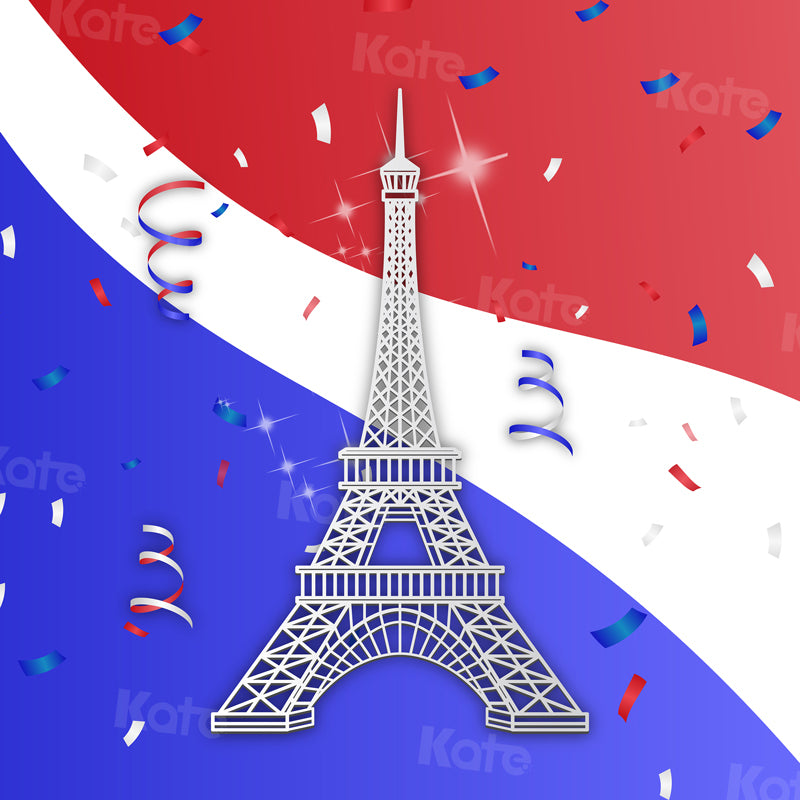 Kate toile de fond Drapeau Tour Eiffel Fête Nationale Rouge Blanc Bleu pour les photographes - Kate Backdrop FR