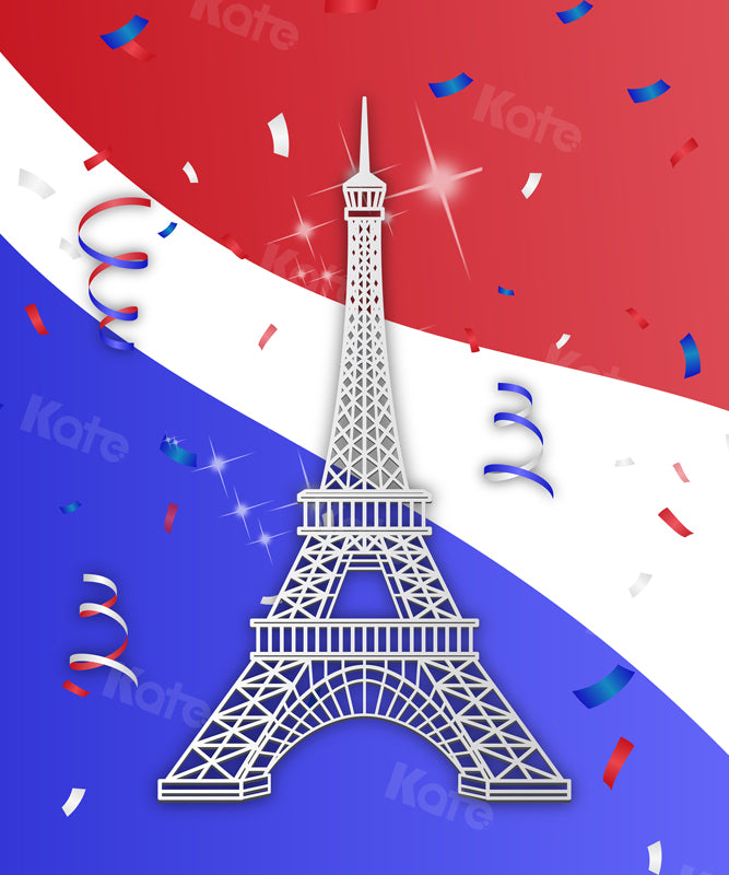 Kate toile de fond Drapeau Tour Eiffel Fête Nationale Rouge Blanc Bleu pour les photographes - Kate Backdrop FR