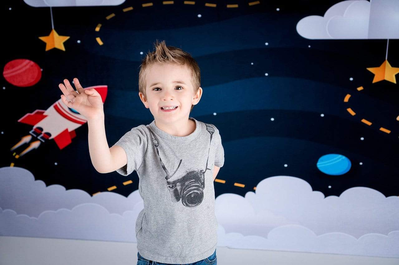 Katebackdrop£ºKate Space with Stars Moons Rocket Children Backdrop for Photography Designed by Amanda Moffatt