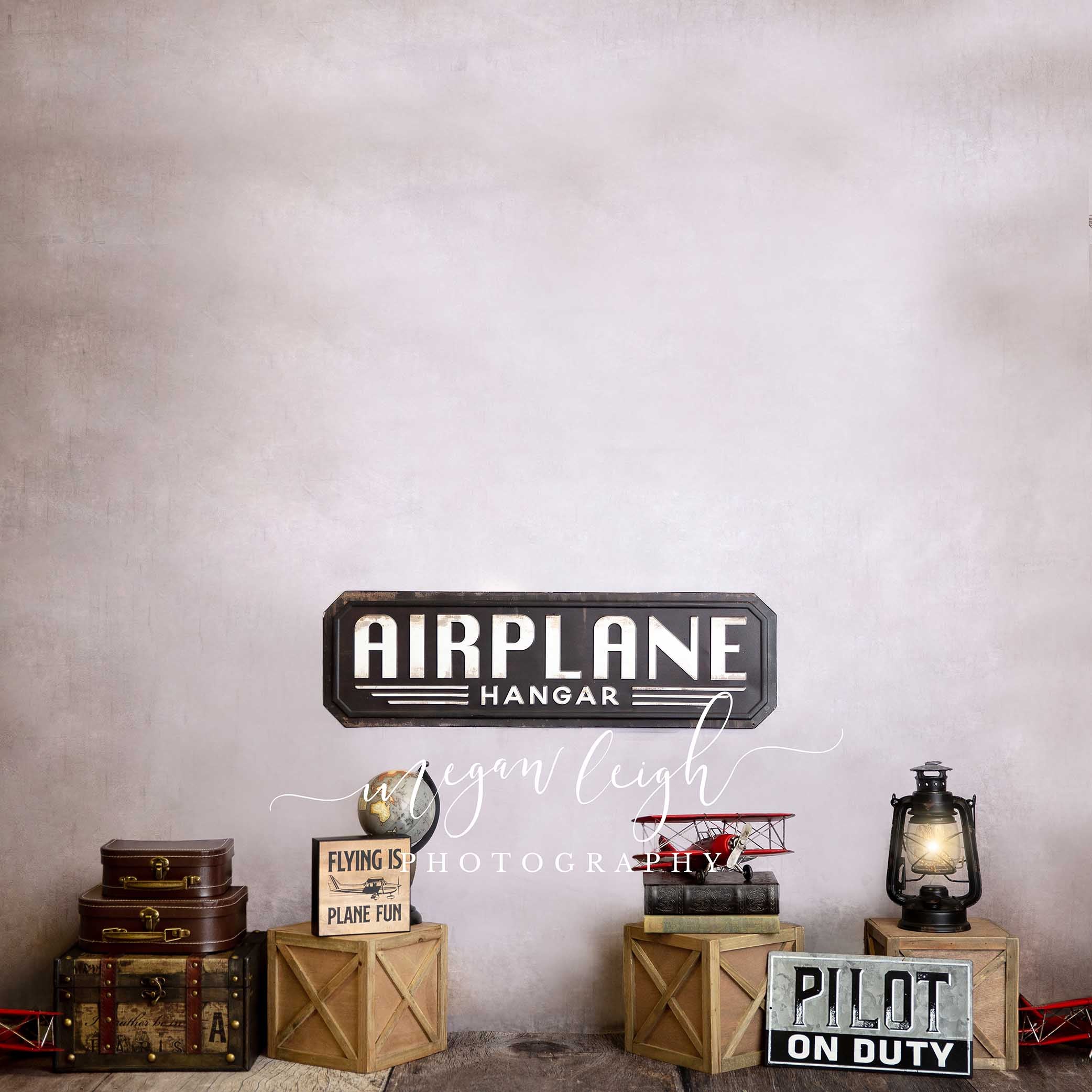 Kate Hangar à avions Valises Enfant Toile de fond conçue par Megan Leigh - Kate Backdrop FR