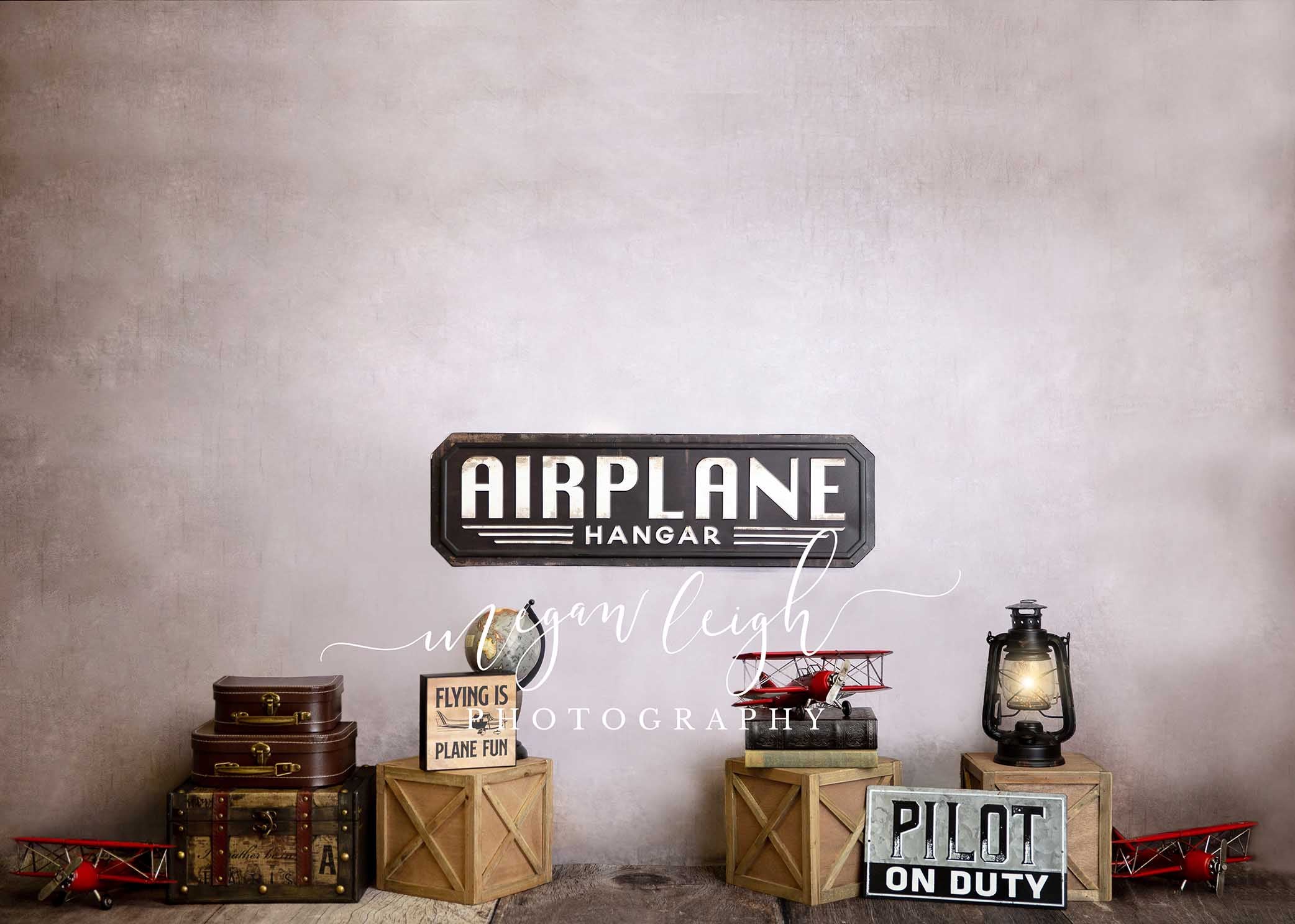 Kate Hangar à avions Valises Enfant Toile de fond conçue par Megan Leigh - Kate Backdrop FR