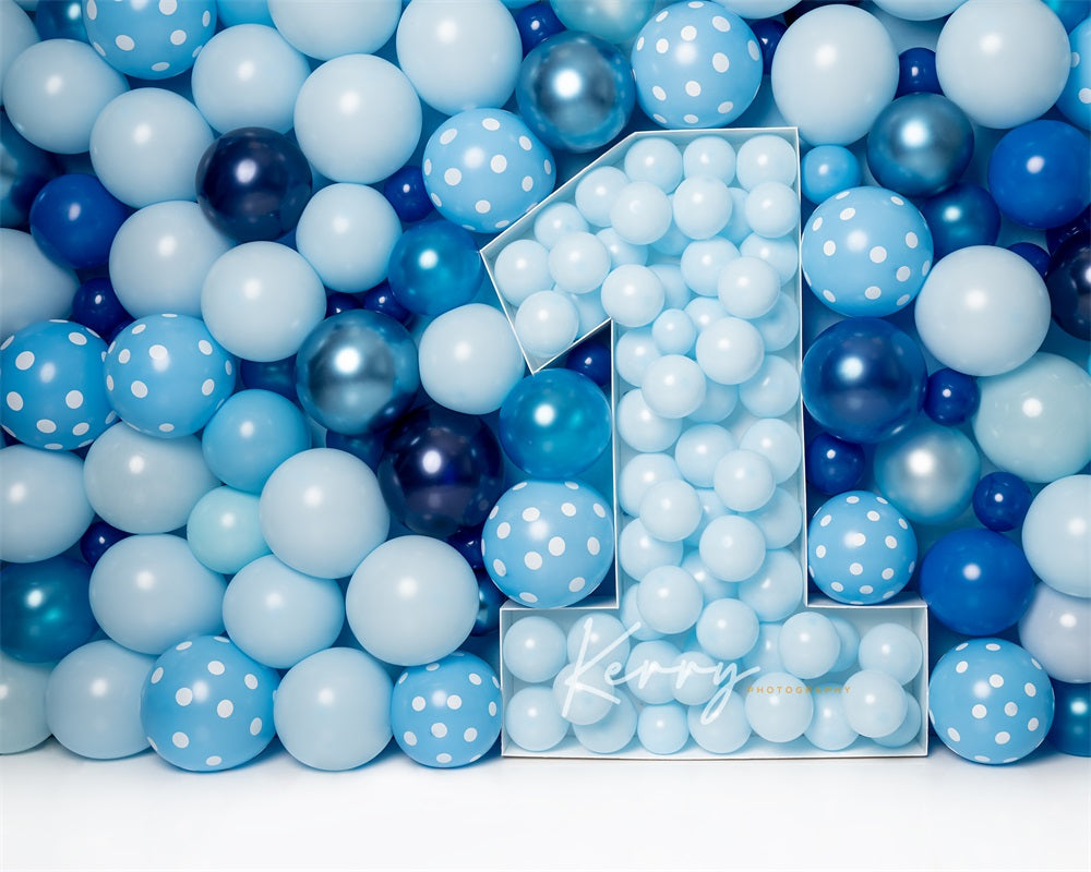 Kate Ballons Bleu 1er Anniversaire Enfant Toile de fond conçu par Kerry Anderson - Kate Backdrop FR