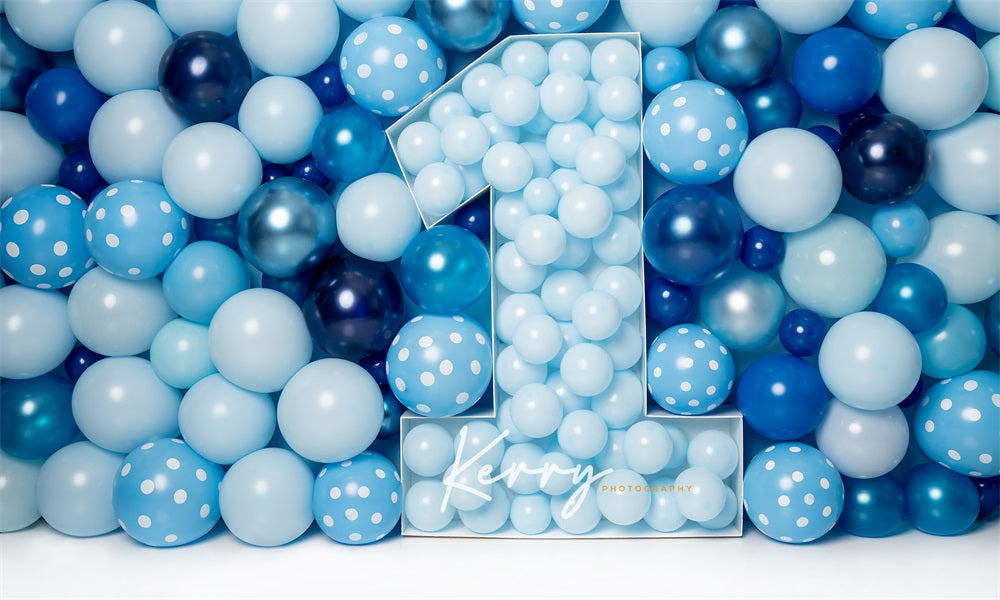 Kate Ballons Bleu 1er Anniversaire Enfant Toile de fond conçu par Kerry Anderson - Kate Backdrop FR