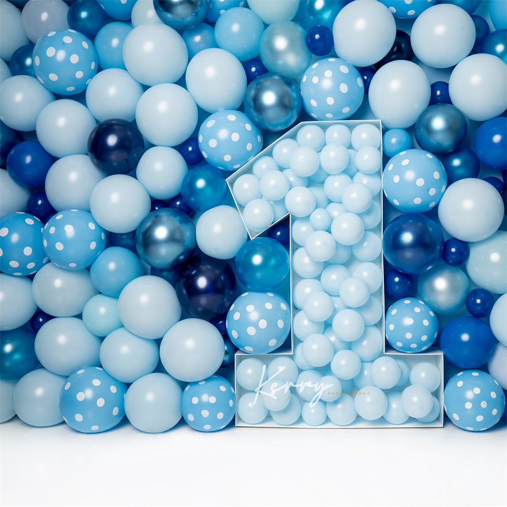 Kate Ballons Bleu 1er Anniversaire Enfant Toile de fond conçu par Kerry Anderson - Kate Backdrop FR