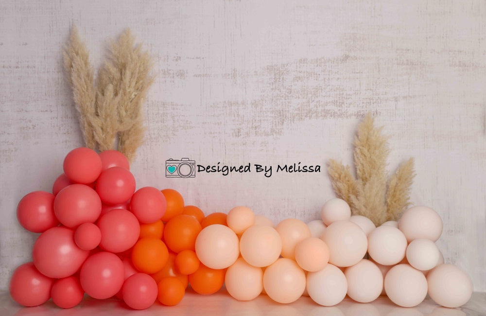 Kate Ballons Boho Mur Blanc Anniversaire Toile de fond conçue par Melissa King - Kate Backdrop FR