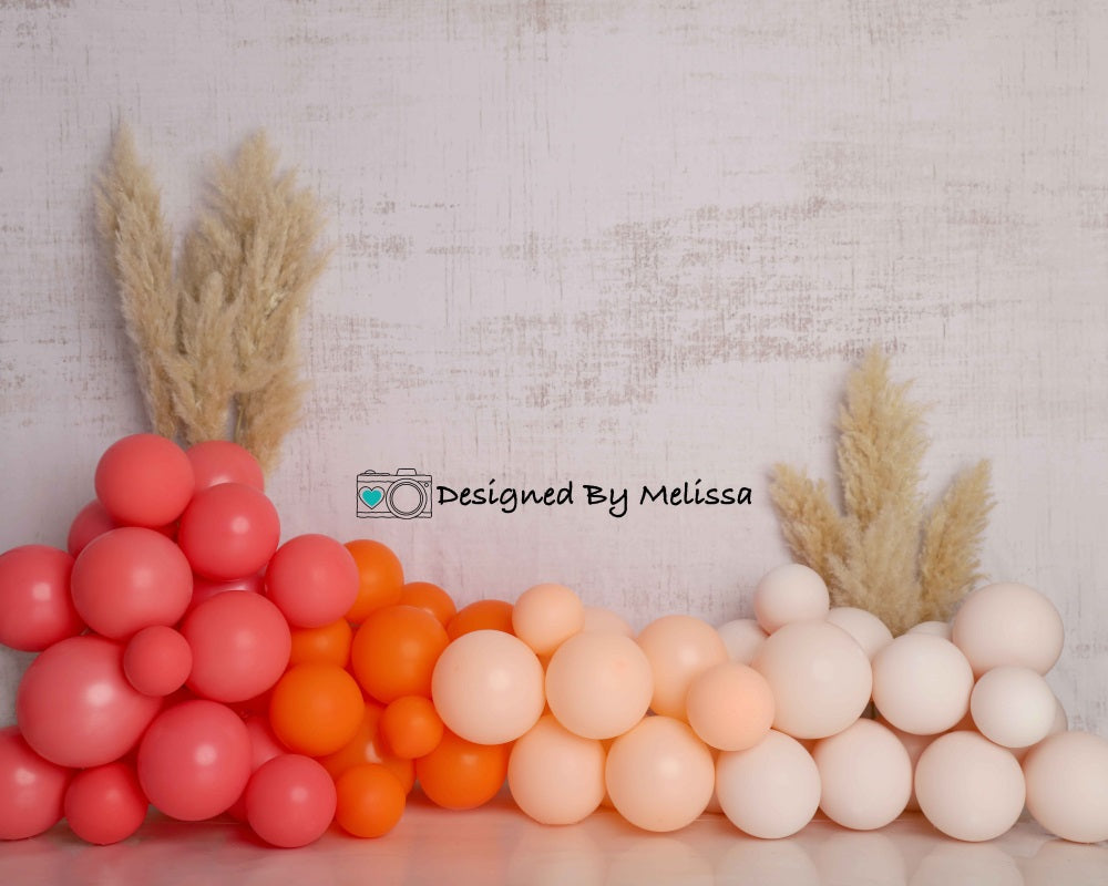 Kate Ballons Boho Mur Blanc Anniversaire Toile de fond conçue par Melissa King - Kate Backdrop FR