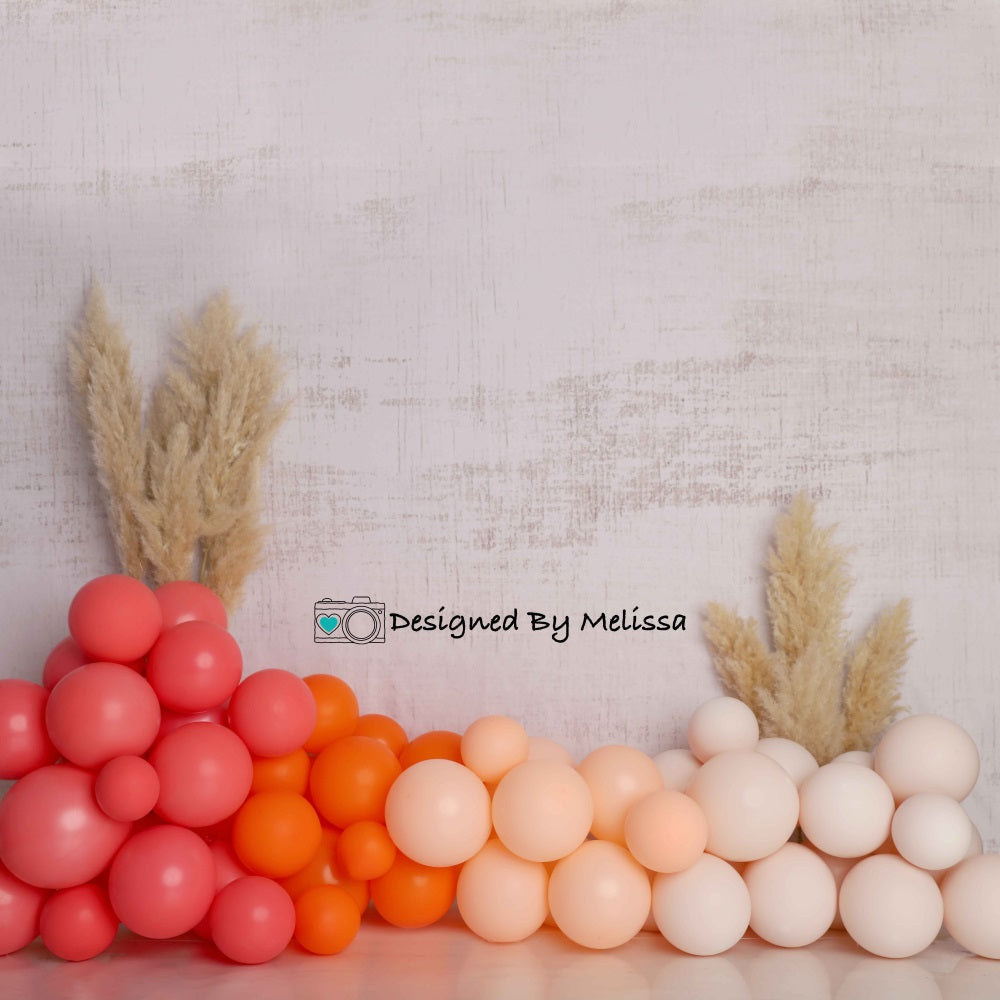 Kate Ballons Boho Mur Blanc Anniversaire Toile de fond conçue par Melissa King - Kate Backdrop FR