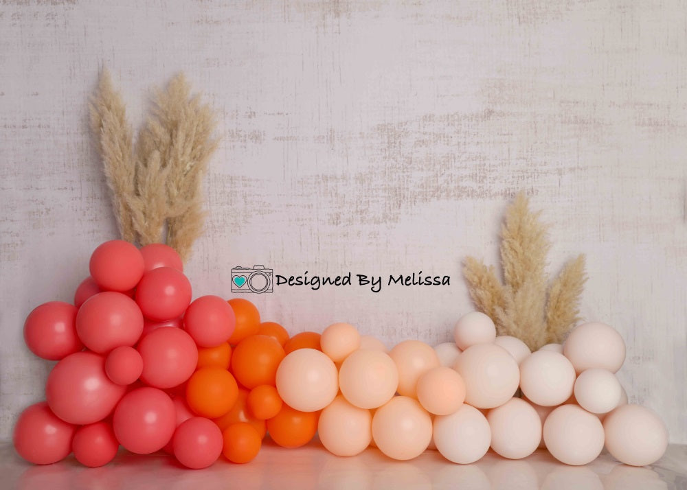 Kate Ballons Boho Mur Blanc Anniversaire Toile de fond conçue par Melissa King - Kate Backdrop FR