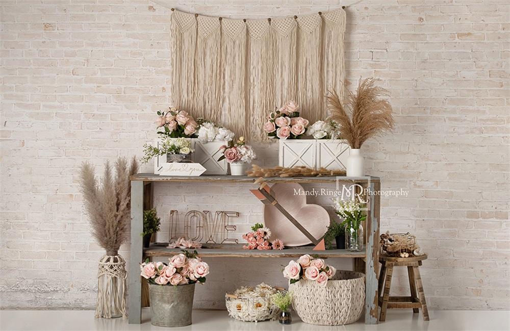 Kate Saint-Valentin Boho Doux Roses Toile de fond conçue par Mandy Ringe - Kate Backdrop FR