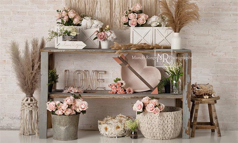 Kate Saint-Valentin Boho Doux Roses Toile de fond conçue par Mandy Ringe - Kate Backdrop FR