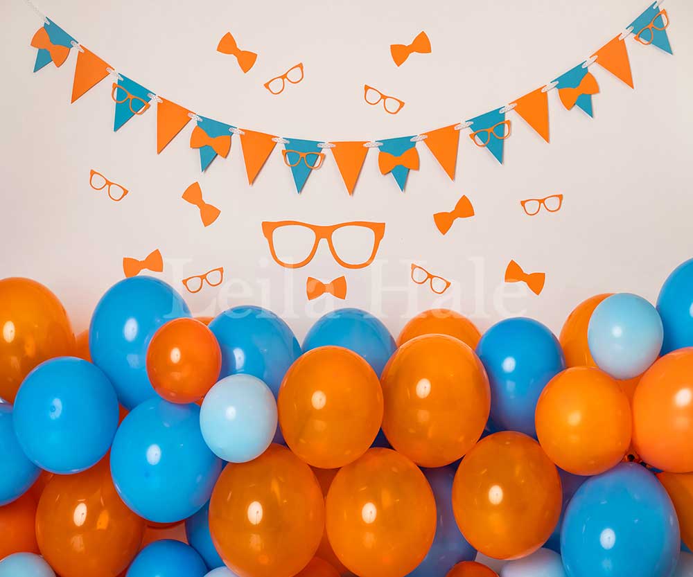 Kate Ballons Jaune & Bleu Cake Smash Nerd Toile de fond conçu par Leila Hale - Kate Backdrop FR