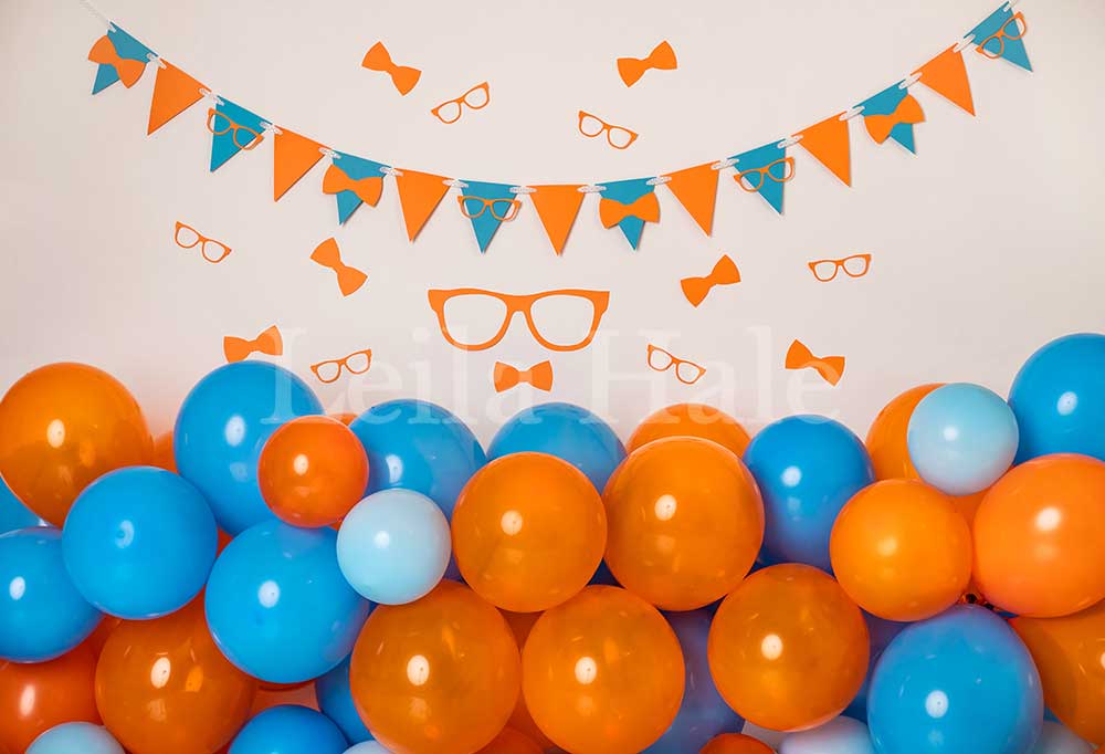 Kate Ballons Jaune & Bleu Cake Smash Nerd Toile de fond conçu par Leila Hale - Kate Backdrop FR