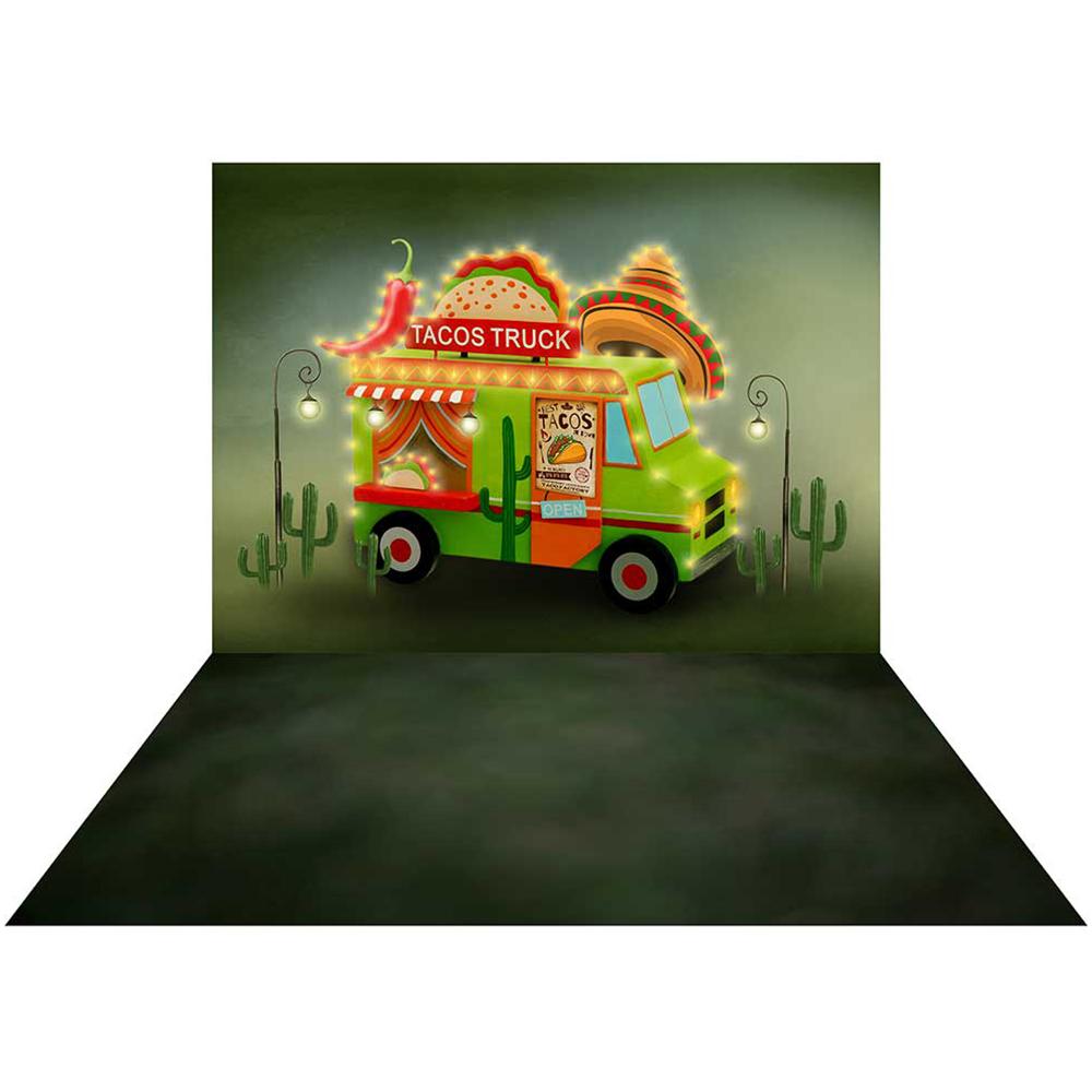 Kate Camion de Tacos Toile de fond+Vert Flou Tapis de sol en caoutchouc - Kate Backdrop FR