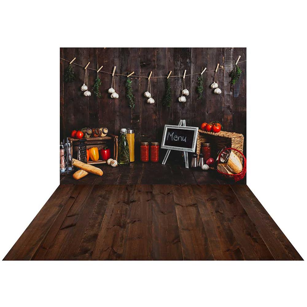 Kate Cuisine Bois Cake Smash Toile de fond+ Bois foncé Tapis de sol en caoutchouc - Kate Backdrop FR