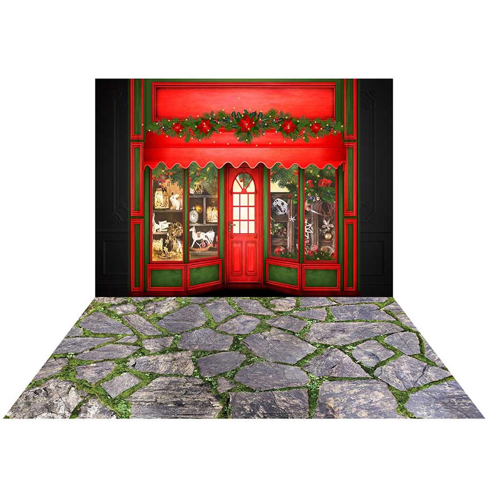 Kate Magasin Noël Toile de fond+ Paroi rocheuse Tapis de sol en caoutchouc - Kate Backdrop FR