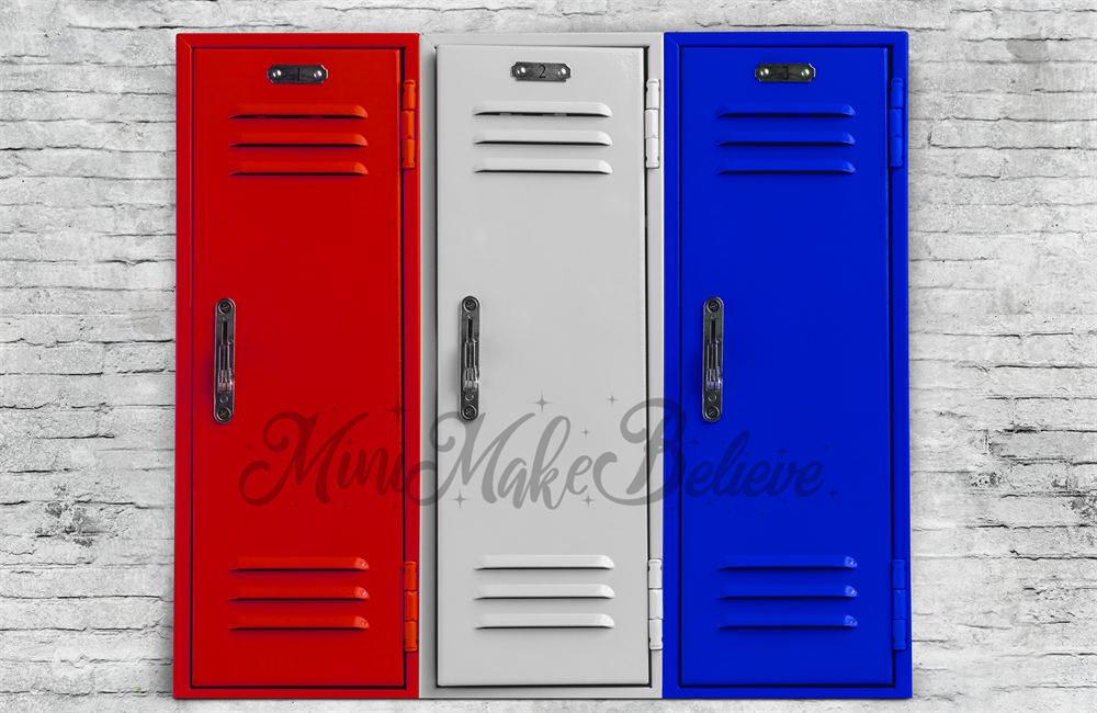 Kate casiers de gymnastique colorés en toile de fond d'école conçue par Mini MakeBelieve - Kate Backdrop FR