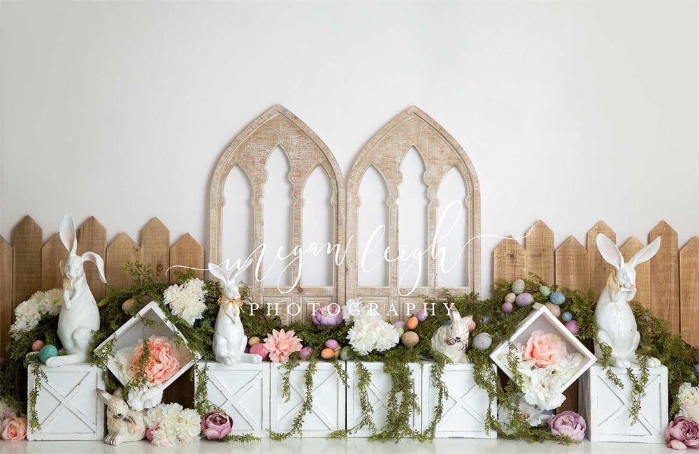 Kate Havre de lapin Pâques Fleurs Toile de fond conçue par Megan Leigh - Kate Backdrop FR