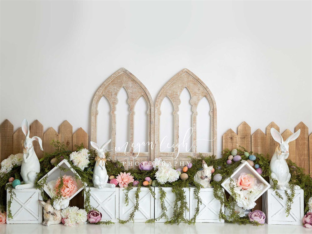 Kate Havre de lapin Pâques Fleurs Toile de fond conçue par Megan Leigh - Kate Backdrop FR